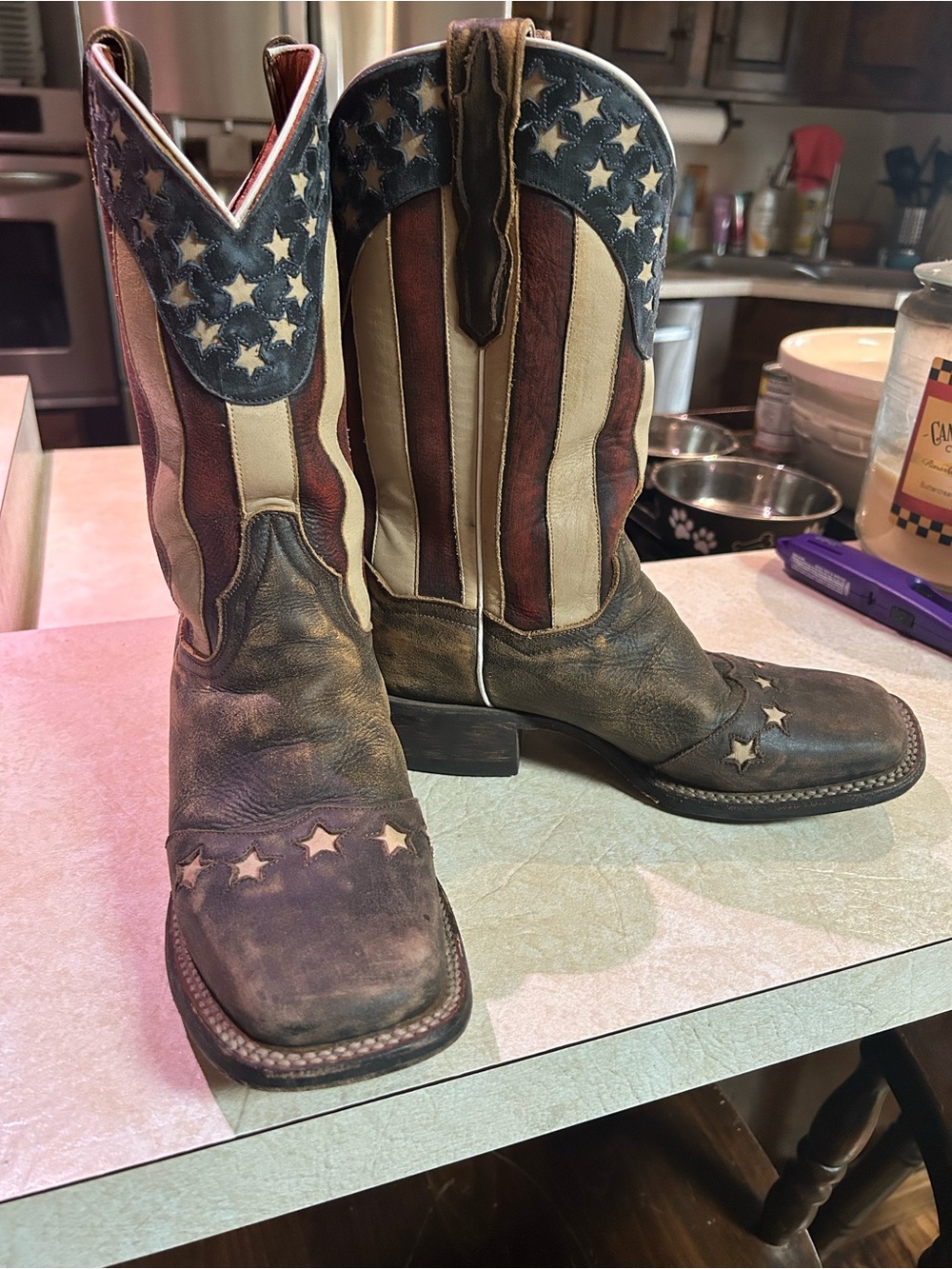 Men's American Flag Western Cowboy Boots - Brown/Red/White/Blue
